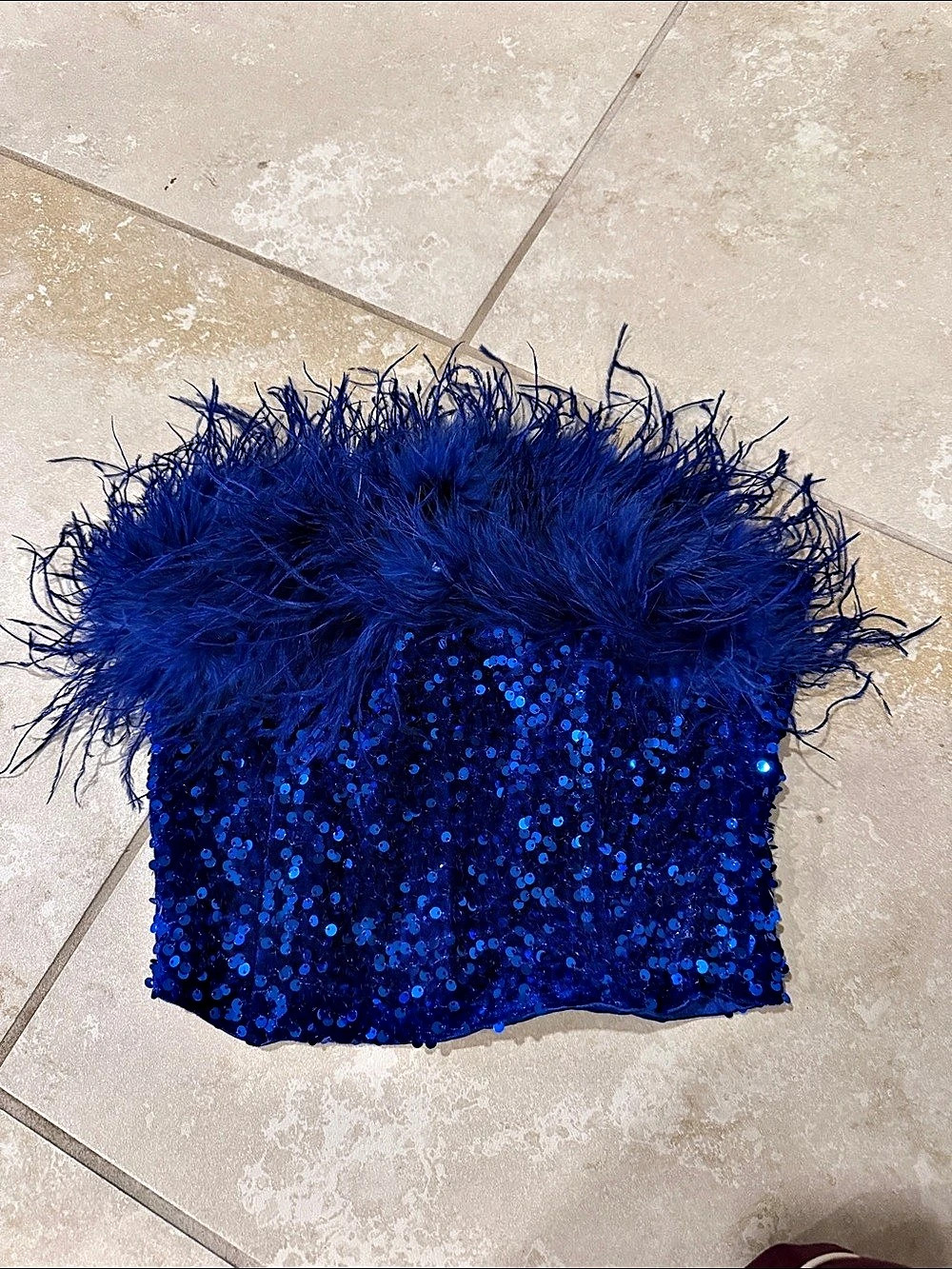 line & dot Valerie Feather Top Blue Sequin Feather Vest Small
